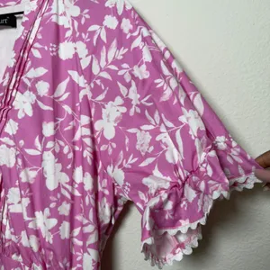 Kourt Women Preppy Mini Dress XL Pink White Floral Spring Easter‎ Lined Cotton thumbnail 6