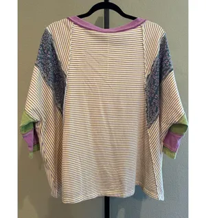 Size S (Oversized) Easel Los Angeles Mineral Washed Stripe Mix & Match Terry Kni thumbnail 5
