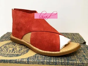 Born Iwa Red Aragosta Suede Leather Distressed Crossover Burnt Orange Sandals 6 thumbnail 7