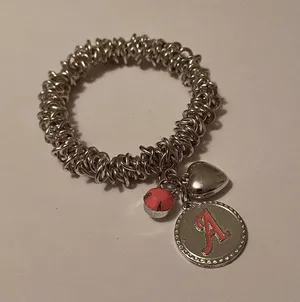 Women’s Stretchy Bracelet Silver Tone / Pink Initial / Letter A thumbnail 3