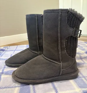 Bearpaw Grey Suede Leather with Knit Detail Boots thumbnail 1