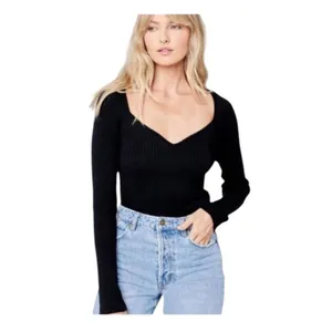 L*Space Camryn Black Ribbed Knit Sweetheart Neck Sweater Women’s Small NWT thumbnail 15