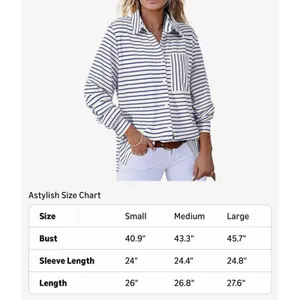 Astylish Women's Oversized Striped Button Down Shirt Navy/ White Small thumbnail 5
