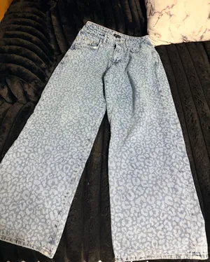 Nasty Gal Light Blue Leopard Wide-Leg Jeans thumbnail 1