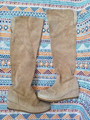 Michele Negri Suede Whipstitch Wedge Over The Knee OTK Sock Boots UK 3.5 US 6 thumbnail 1