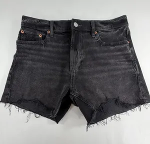 American Eagle Y2K Grunge Black Denim‎ Cutoff Shorts Distressed Raw Hem Womens 4 thumbnail 1