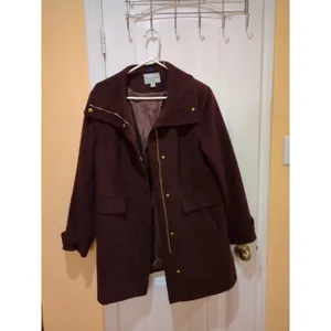 Womens Cole Haan Coat Size 14 Wool Blend Bordeaux Dark Red Burgundy thumbnail 2