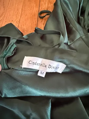 NWT Cinderella divine Emerald Satin High-Slit Evening Dress maxi gown tie size M thumbnail 4