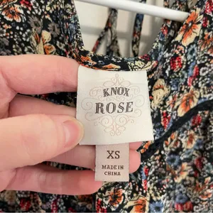 KNOX ROSE Smocked Floral Tie Back Top Black Etc Boho Long Sleeve Peasant Blouse thumbnail 7