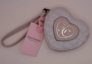 Juicy Couture Call It A Classic‎ Heart ZA Coin Purse Sandstone Logo Wristlet NEW thumbnail 1