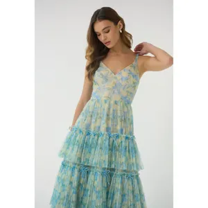 Hutch Madi Gown Watercolor Daffodil Tiered Tulle Maxi Dress NWT Size 2 thumbnail 2