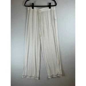 Comfrt Pajama Set Womens XL Cream White Black Piping Long Sleeve Wide Leg‎ Pants thumbnail 4