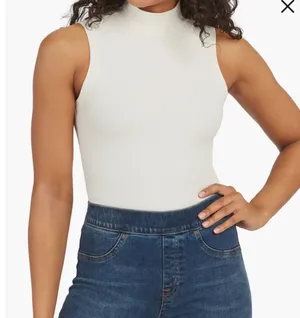 SPANX Suit Yourself Ribbed Mock Neck Sleeveless Bodysuit Parchment NEW thumbnail 1