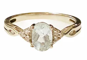 Aquamarine & Diamond Ring 10K White Gold Size 6.75 thumbnail 1