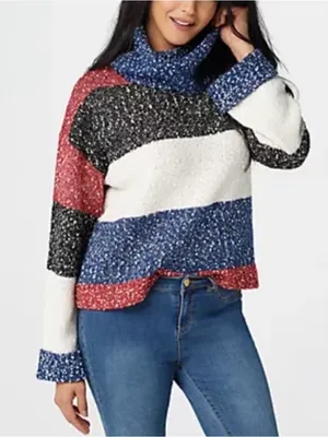 G.I.L.I. New!Chunky Soft Cowlneck Sweater Red Navy Black & Cream Soft Size 1X thumbnail 1