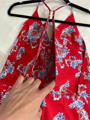 Lush Red Floral Sleeveless Maxi Dress with Open Back Size L NWT thumbnail 13