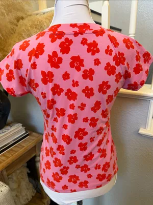 Sanctuary Hold Me Tight Floral Print Tee Cherry Kiss Pink Short Sleeve Top SZ S thumbnail 5
