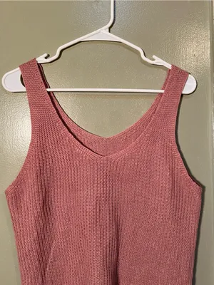 Women’s Size Large Sleeveless Sweater Reversible Scoop Neck V-Neck Knit Pink thumbnail 2