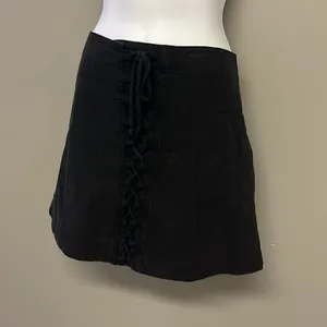 Free People Black Mini Shirt High Low Lace Accent Pockets Cotton Linen- Medium thumbnail 2
