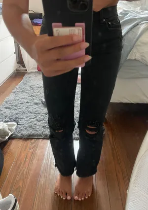 DAZE Shy Girl Black High-Waisted Distressed Cropped Flare Jeans thumbnail 4