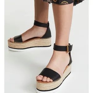 See by Chloe Glyn Platform Sandals Women's Size 39 Black Leather‎ Espadrille thumbnail 1