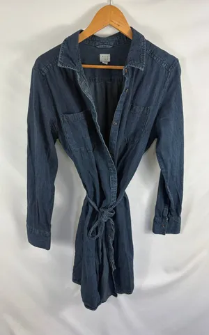 a new day Denim Long Sleeve Button Up Tie Wist Dress Size XL thumbnail 1