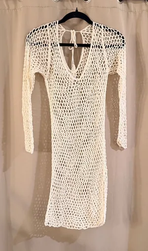 Women's Cream Crochet Beach Cover-Up Dress thumbnail 1