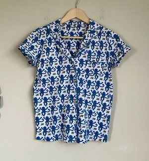 Roller Rabbit Monkey Print Short Sleeve Button Down Pajama Top thumbnail 1