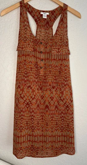 Bar III Copper Orange Racerback Mini Dress Summer Fall Boho Indie Beach Coverup thumbnail 1