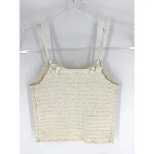 John Galt Brandy Melville Cream Smocked Linen Blend Crop Top Cami One Size thumbnail 3