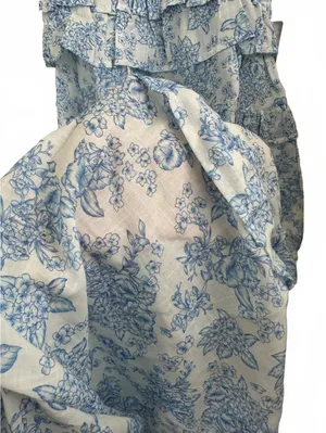 Maisie 100% Cotton Floral Smocked Ruffle Cotton Maxi Dress NWT Blue White XS thumbnail 6