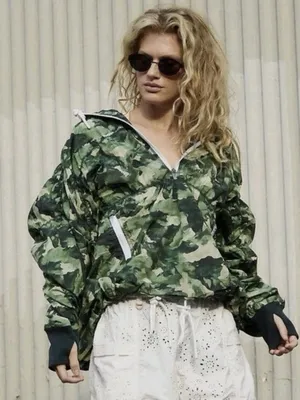 NWOT Free People Movement Happy Camper Hiking Pullover Jacket Green Camo Small thumbnail 1