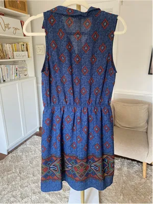 Monteau Geometric Border Mini Dress Boho Festival Southwestern Artisan Desert M thumbnail 3