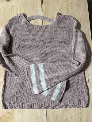 Alya Womens Dusty Rose Open Back‎ Chunky Knit Sweater Striped Cuffs Medium thumbnail 1