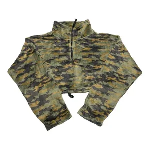 Urban Outfitters Cropped 1/4 Zip Fleece Pullover Womens Jacket Size Small Camo thumbnail 5