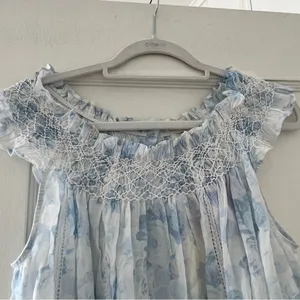 LOVESHACKFANCY Finchley Smocked Mini Dress Blouse Size Petite in Slate Blue NWT thumbnail 5