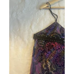Natori Slip Dress Chemise Spaghetti Straps Purple Paisley Multicolor Midi Size L thumbnail 16