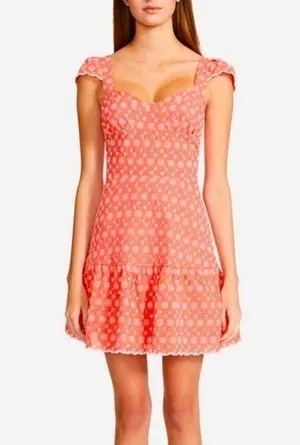 Betsey Johnson Ditsy EYELET BUSTIER MINI DRESS Coral Pink NWT size small thumbnail 1