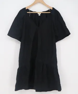 A New Day Womens XL Black Cotton V-Neck Puff Sleeve Tiered Mini Babydoll Dress thumbnail 1