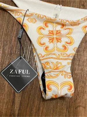 Zaful Juniors M Medium 2 Pc Bikini Swim Suit Baroque White Yellow Orange NWT New thumbnail 4