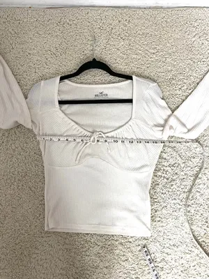 Hollister White Ribbed Long-Sleeve Scoop Neck Tie-Front Top thumbnail 3