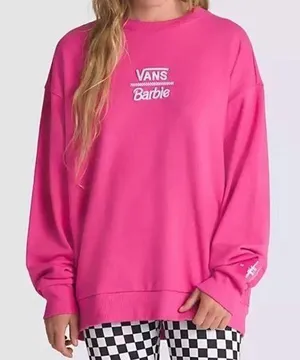 Vans x Barbie Rene Hot Pink Oversized Long Sleeve Crew Sweatshirt Large NEW thumbnail 1