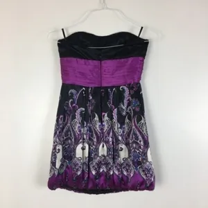 BEBE Silk Paisley Print Bubble Hem Strapless Dress‎ thumbnail 5