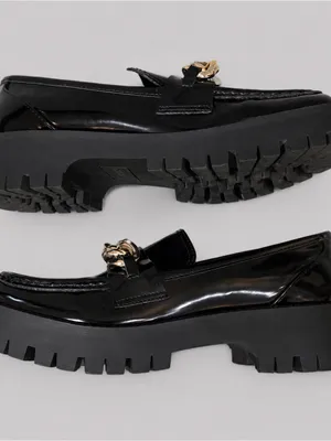 GUESS Hillford Chunky Women Loafer Black Patent Gold Chain Platform Lug Sole 9.5 thumbnail 7