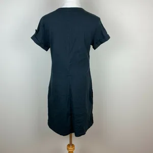 Fig Dress S Charcoal Linen‎ Lyocell Shift Short Sleeve Mini Stretch V-Neck thumbnail 4