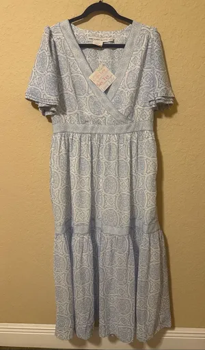 Gretchen Scott Designs Light Blue Paisley Wrap Maxi Dress thumbnail 1