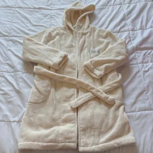 The Company Store Oma Embroidered Hooded Kimono Robe Cream Size 14/16 Luxury thumbnail 1