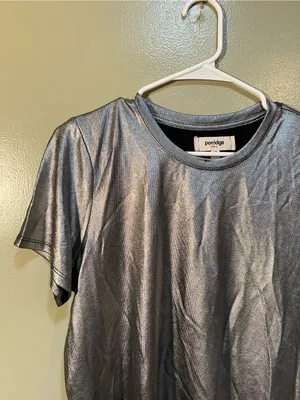 Porridge Anthropologie Women’s Size Medium Petite Shine Glam Tee Metallic Silver thumbnail 6