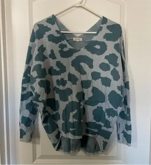 La Miel Blue Animal Print Dolman Sweater thumbnail 1