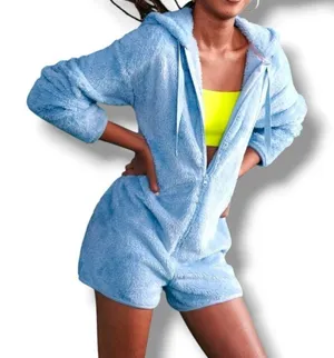 No Boundaries Fuzzy Shorty Pajama Suit Romper thumbnail 1